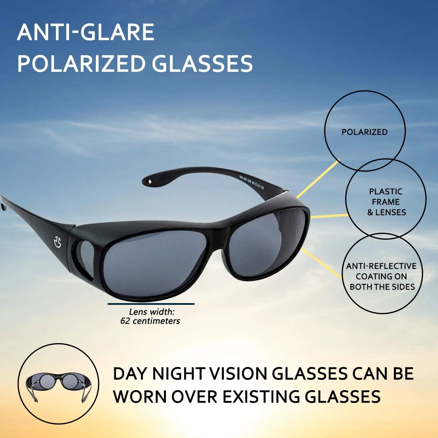Fit over HD Day / Night Driving Glasses Wraparound Sunglasses for Men, Women - anti Glare Polarized Wraparounds