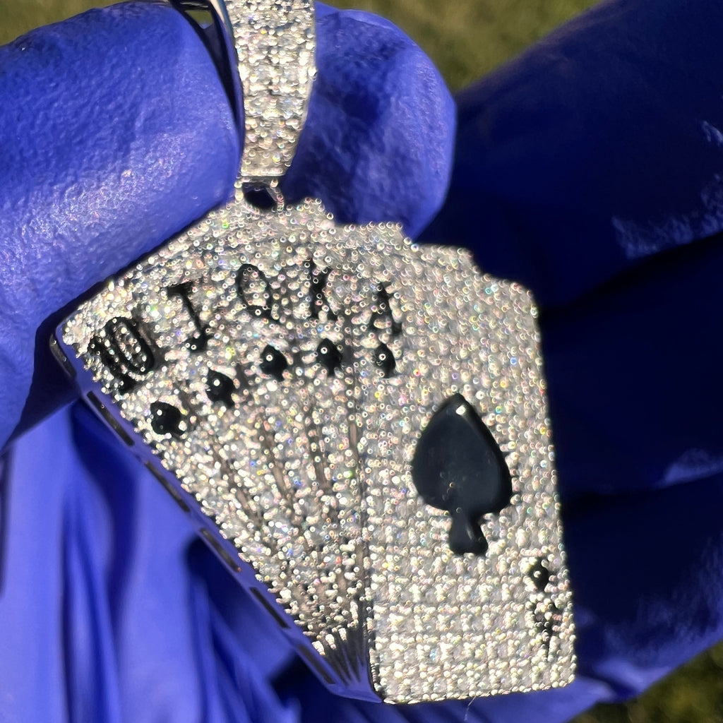 Men Moissanite 925 Silver Pendant Poker Playing Cards Iced Bling Out Royal Flush