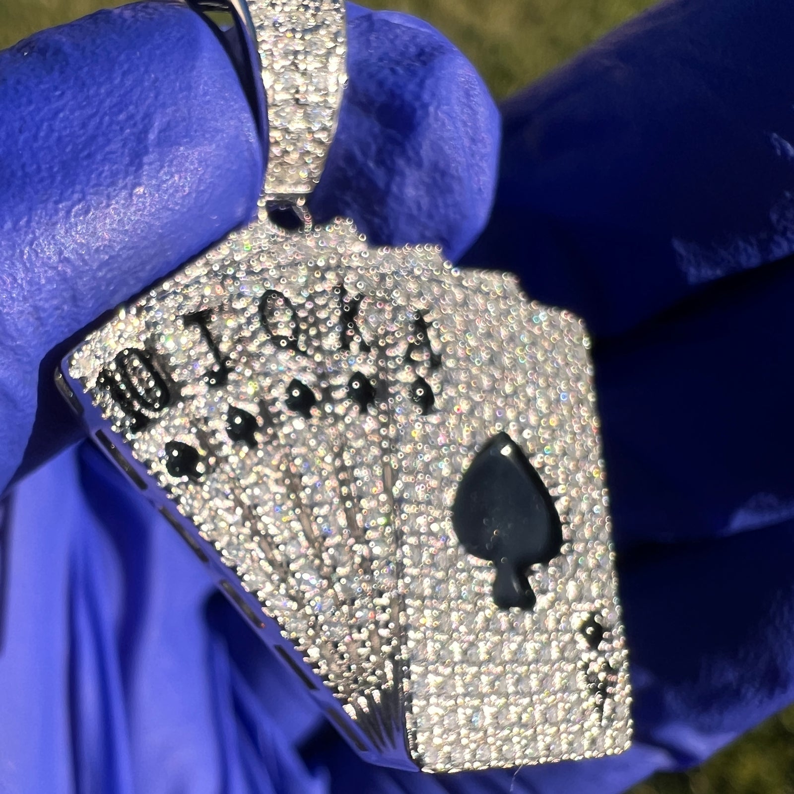 Men Moissanite 925 Silver Pendant Poker Playing Cards Iced Bling Out Royal Flush