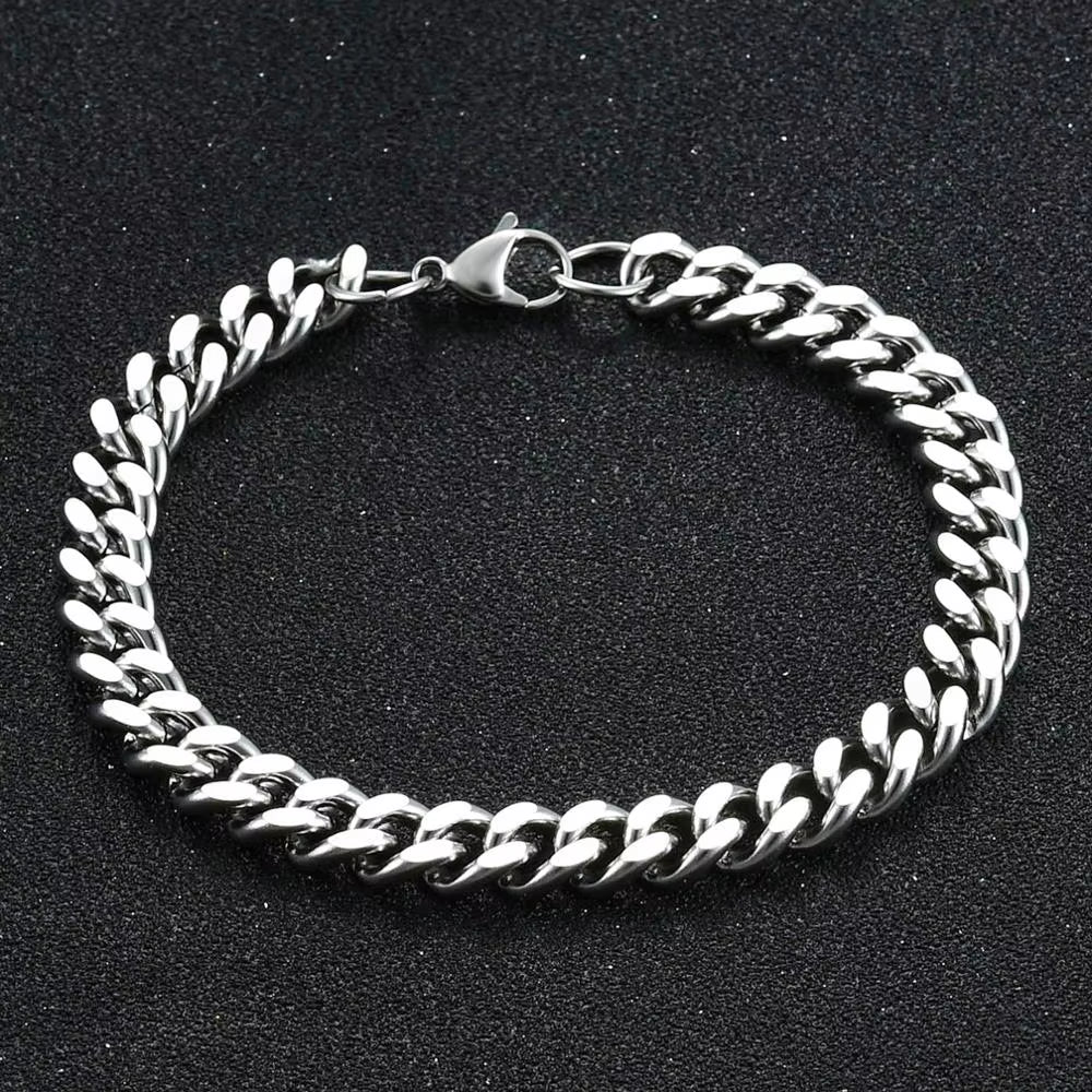 Mens Bracelet Stainless Steel Curb Cuban Chain for Fashion Steel Color Bracelet Women Jewelry Gift