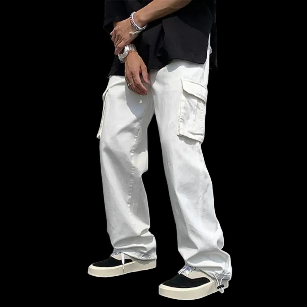 2024 Men Cargo Pants Black White Casual Pants Men'S Loose Straight Wide Leg Pants Men Hip-Hop Pocket Cargo Pants Mens Trousers