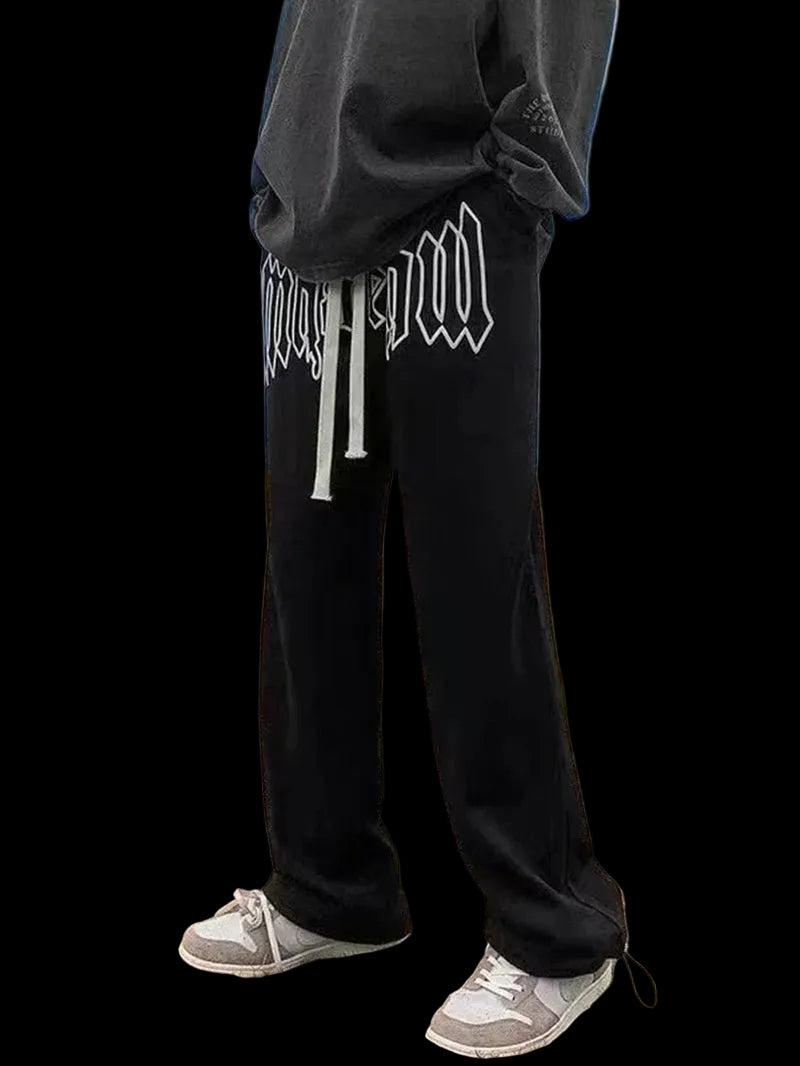 American Style Letter Print Straight Pants for Men High Street Loose Trousers Casual Joggers Hip Hop Drawstring Sweatpants