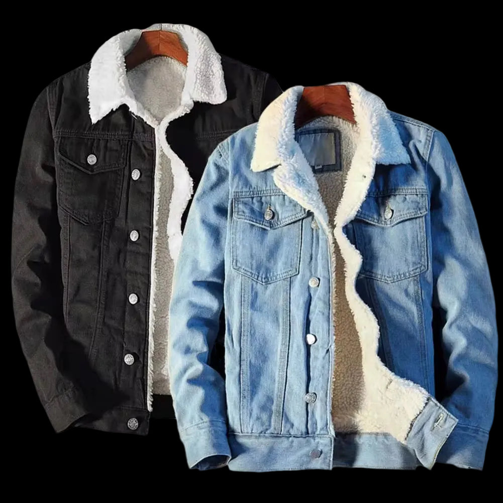 Men Winter Autumn Jacket Denim Inner Fleece Thicken Winter Jeans Jacket Coat Men'S Turn-Down Velvet Jacket Mens Fur Parkas