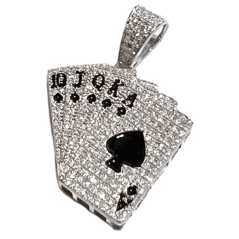 Men Moissanite 925 Silver Pendant Poker Playing Cards Iced Bling Out Royal Flush