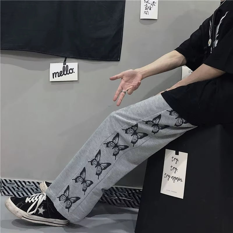 Japanese Y2K Oversize Graphic Wide Sweatpants Men Streetwear Print Casual Track Pants Male Sport Straight Trousers