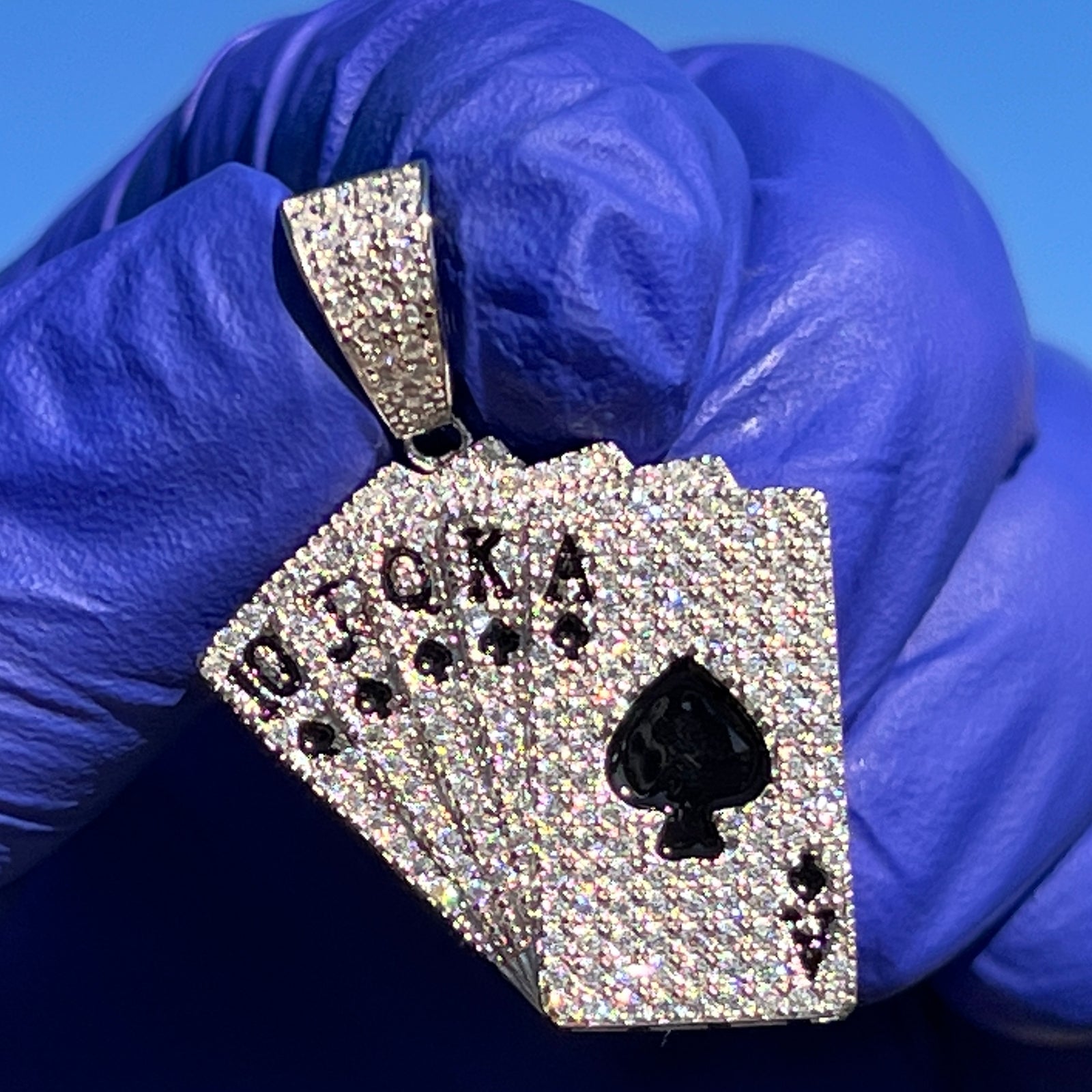 Men Moissanite 925 Silver Pendant Poker Playing Cards Iced Bling Out Royal Flush