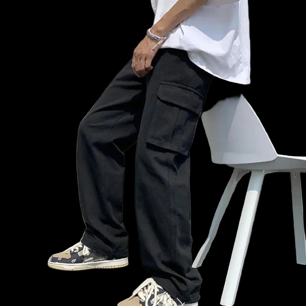 2024 Men Cargo Pants Black White Casual Pants Men'S Loose Straight Wide Leg Pants Men Hip-Hop Pocket Cargo Pants Mens Trousers