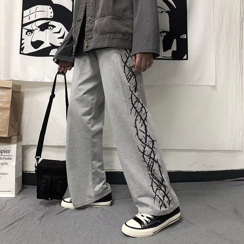 Japanese Y2K Oversize Graphic Wide Sweatpants Men Streetwear Print Casual Track Pants Male Sport Straight Trousers