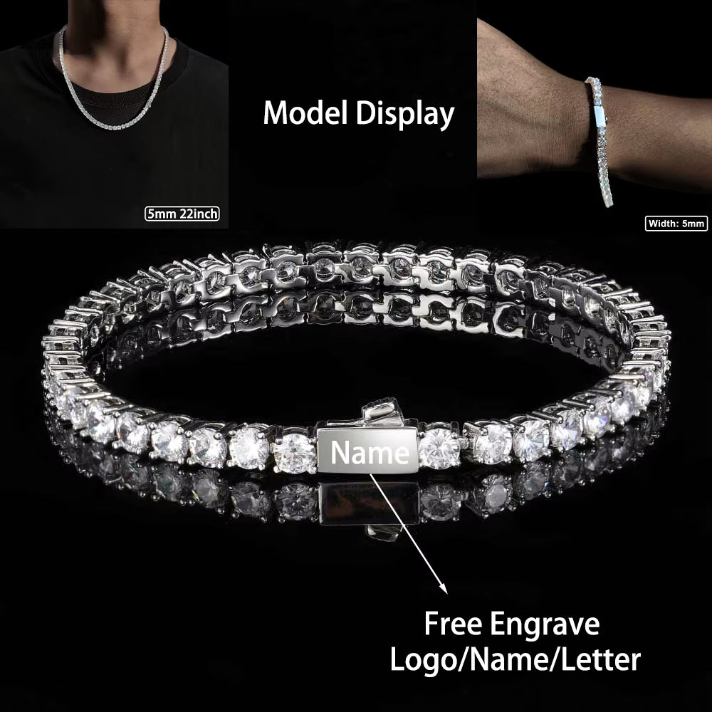 3Mm 4Mm 5Mm 1 Row Tennis Chain Bling Zircon Copper Material Necklace Hip Hop Man and Women Iced Out Jewelry Free Engrave Name