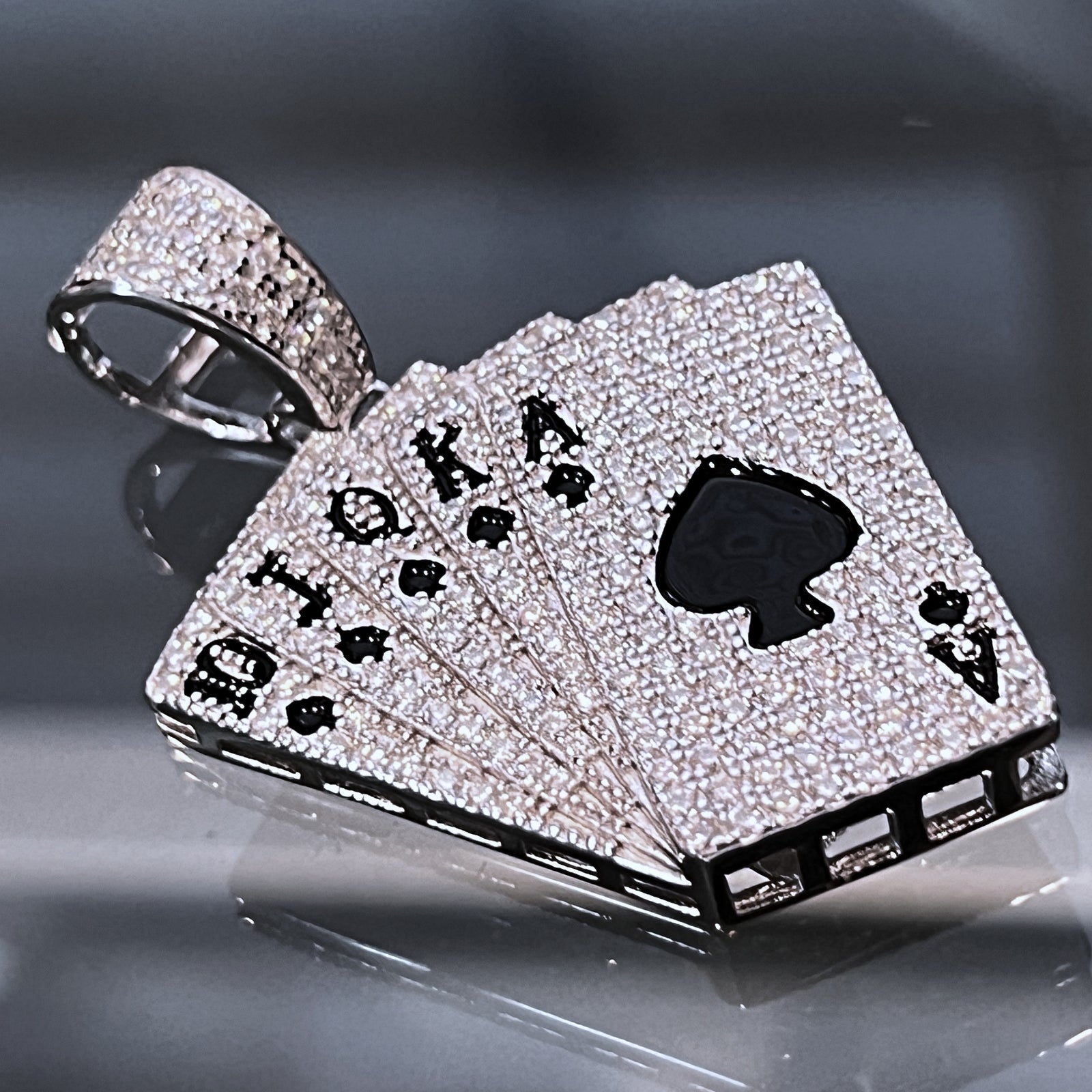 Men Moissanite 925 Silver Pendant Poker Playing Cards Iced Bling Out Royal Flush