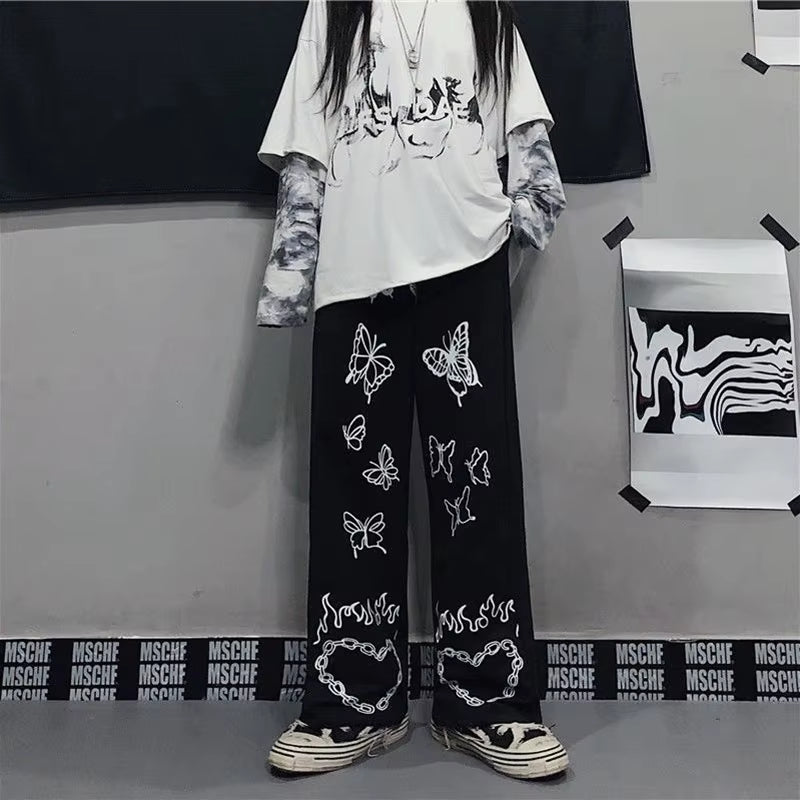 Japanese Y2K Oversize Graphic Wide Sweatpants Men Streetwear Print Casual Track Pants Male Sport Straight Trousers