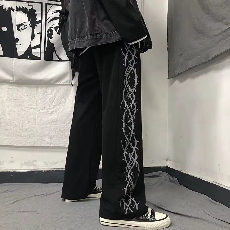 Japanese Y2K Oversize Graphic Wide Sweatpants Men Streetwear Print Casual Track Pants Male Sport Straight Trousers