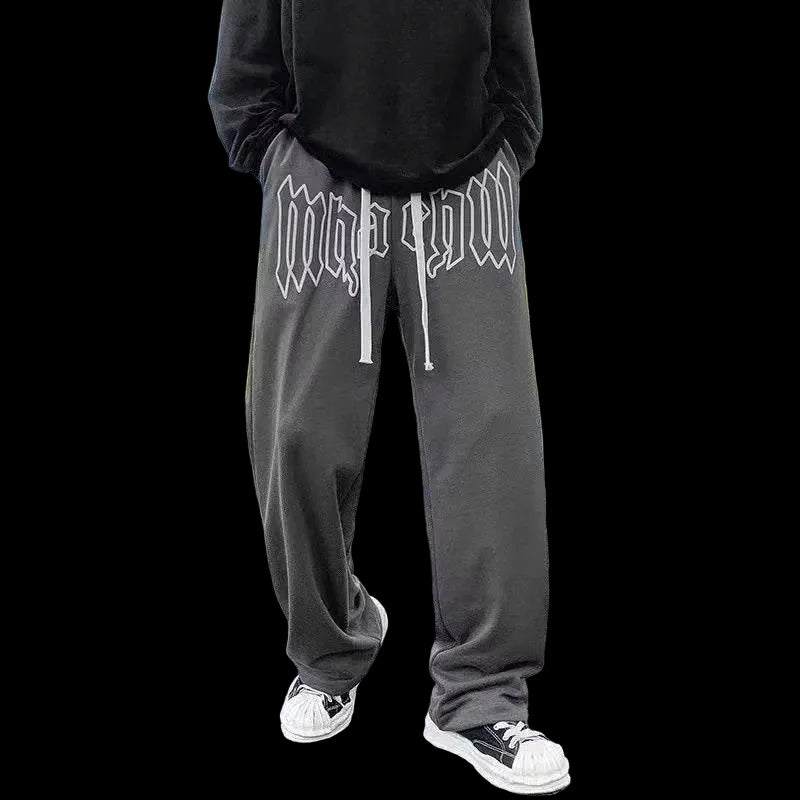 American Style Letter Print Straight Pants for Men High Street Loose Trousers Casual Joggers Hip Hop Drawstring Sweatpants