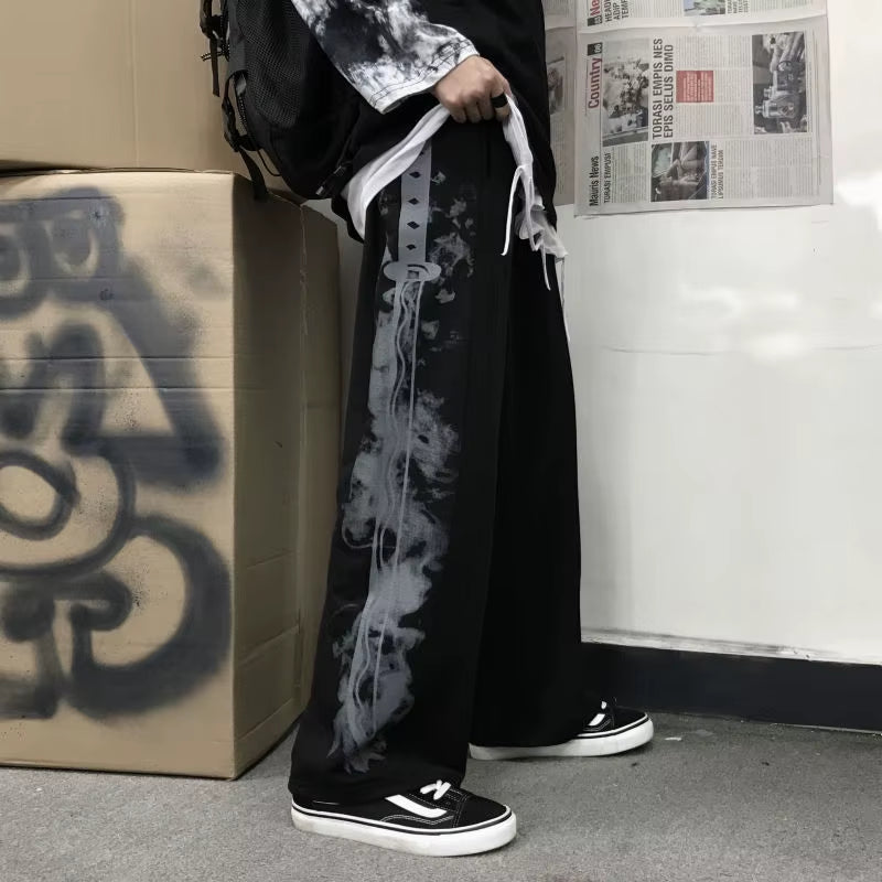 Japanese Y2K Oversize Graphic Wide Sweatpants Men Streetwear Print Casual Track Pants Male Sport Straight Trousers