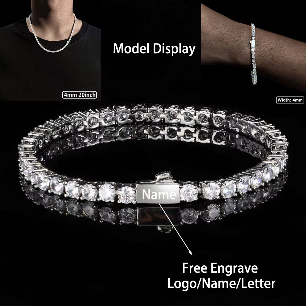 3Mm 4Mm 5Mm 1 Row Tennis Chain Bling Zircon Copper Material Necklace Hip Hop Man and Women Iced Out Jewelry Free Engrave Name