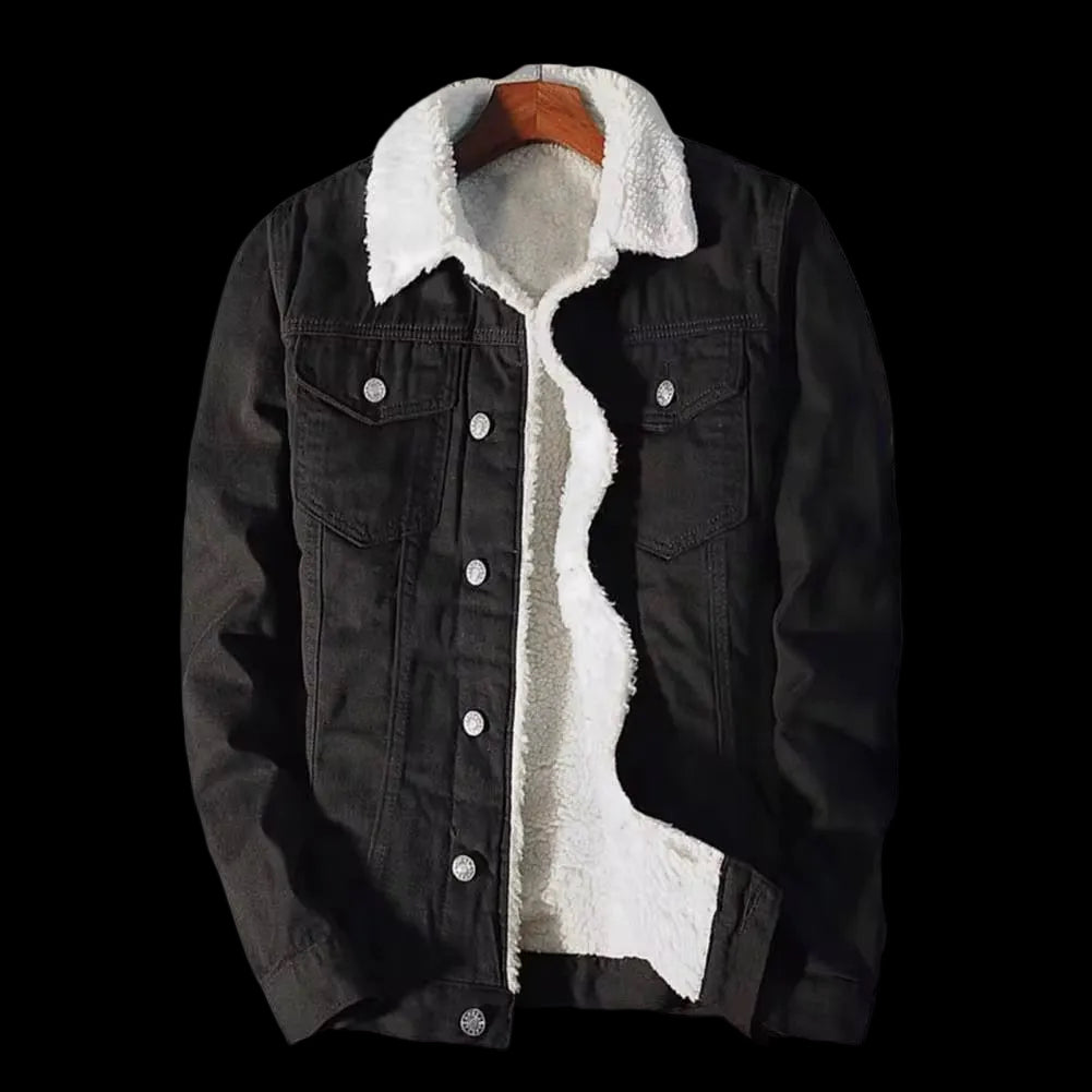 Men Winter Autumn Jacket Denim Inner Fleece Thicken Winter Jeans Jacket Coat Men'S Turn-Down Velvet Jacket Mens Fur Parkas