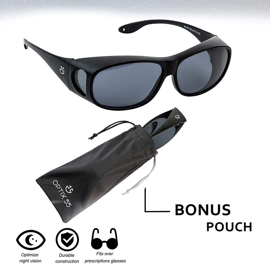 Fit over HD Day / Night Driving Glasses Wraparound Sunglasses for Men, Women - anti Glare Polarized Wraparounds