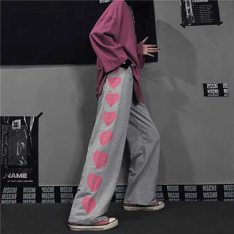 Japanese Y2K Oversize Graphic Wide Sweatpants Men Streetwear Print Casual Track Pants Male Sport Straight Trousers