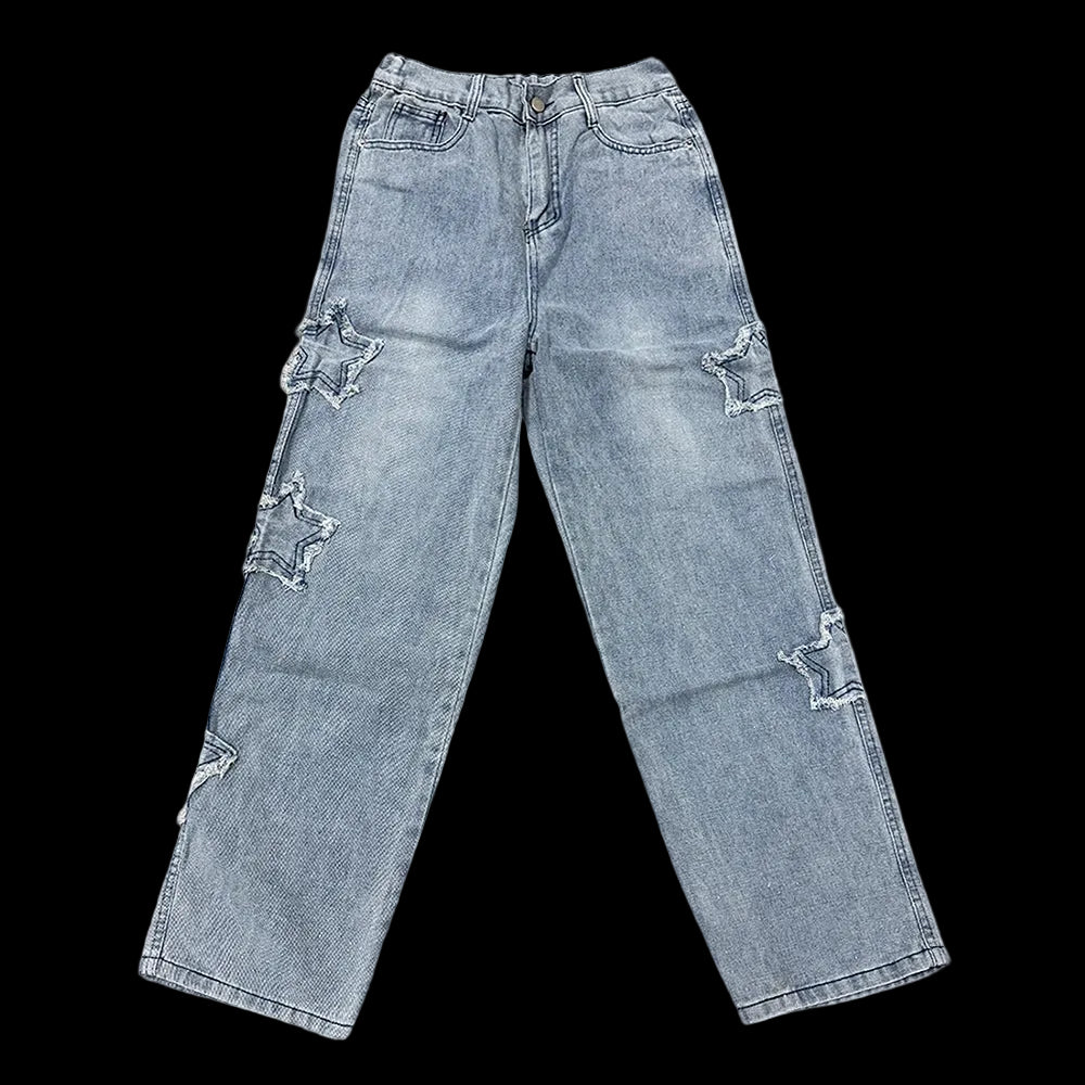 Star Embroidery Straight Casual Men Jeans Gothic Neutral New Wide Leg Loose Hip-Hop Fashion Youth Streetwear Denim Trousers Y2K