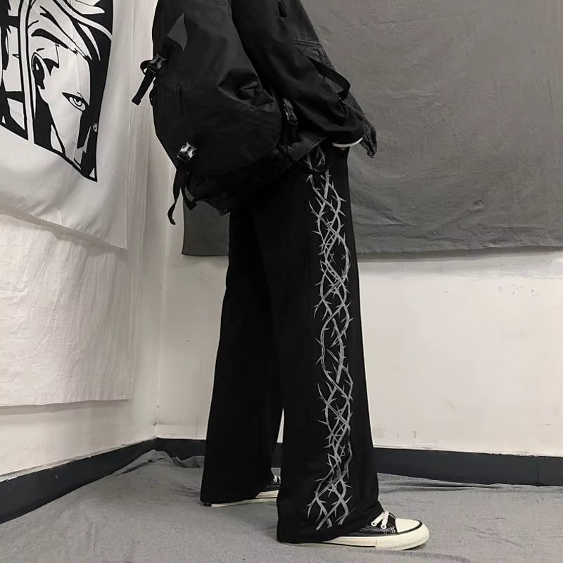 Japanese Y2K Oversize Graphic Wide Sweatpants Men Streetwear Print Casual Track Pants Male Sport Straight Trousers
