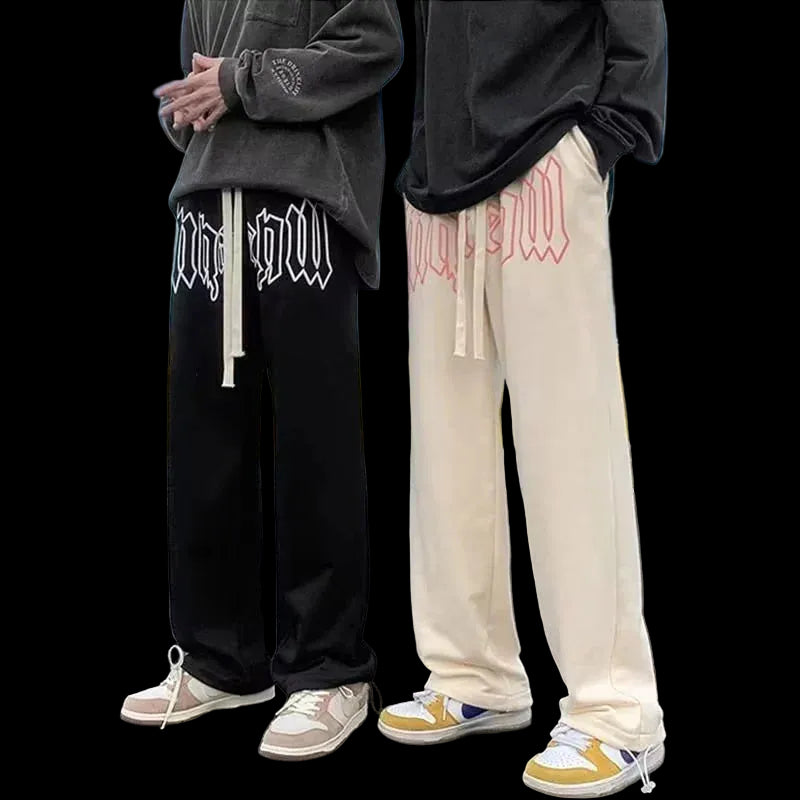American Style Letter Print Straight Pants for Men High Street Loose Trousers Casual Joggers Hip Hop Drawstring Sweatpants