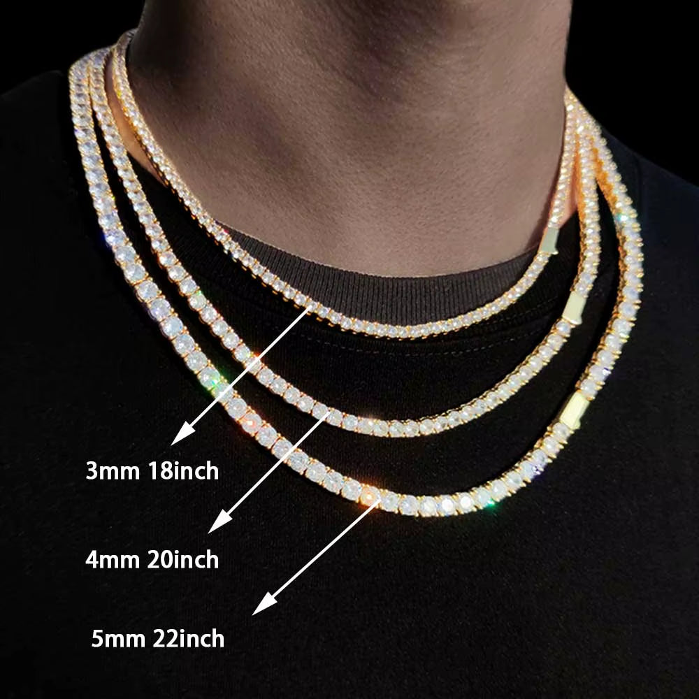 3Mm 4Mm 5Mm 1 Row Tennis Chain Bling Zircon Copper Material Necklace Hip Hop Man and Women Iced Out Jewelry Free Engrave Name